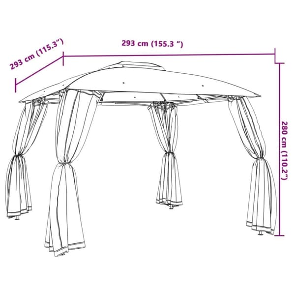 vidaXL Paviljong med dubbelt tak & nätväggar antracit 2,93x2,93 m stål