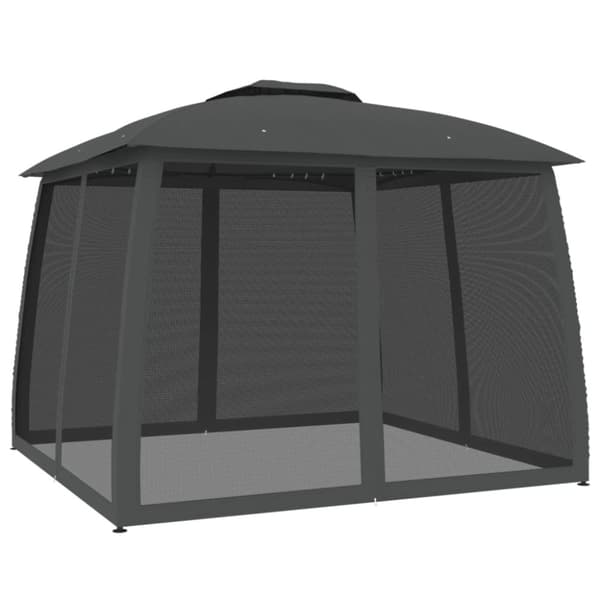 vidaXL Paviljong med dubbelt tak & nätväggar antracit 2,93x2,93 m stål