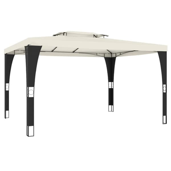 vidaXL Paviljong med dobbelttak kremhvit 3,98x2,98 m stål