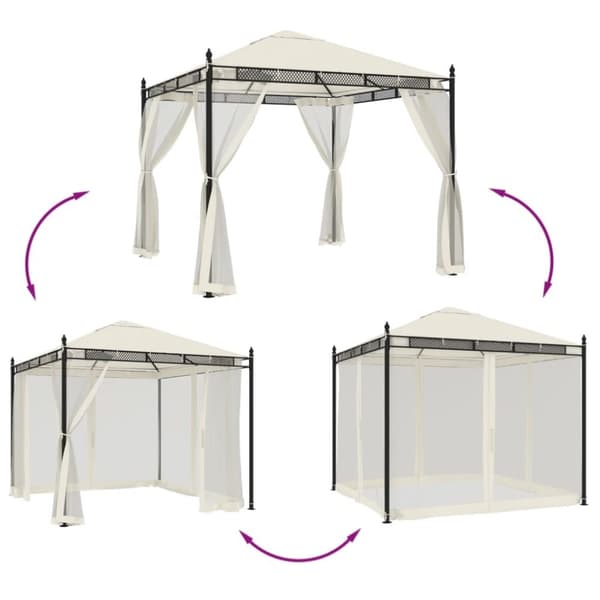 vidaXL pavillon 2,93x2,93 m meshvægge stål cremefarvet