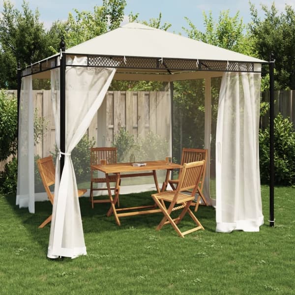 vidaXL pavillon 2,93x2,93 m meshvægge stål cremefarvet