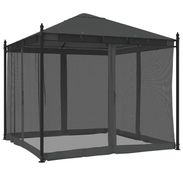 vidaXL pavillon 2,93x2,93 m mesh-vægge stål antracitgrå