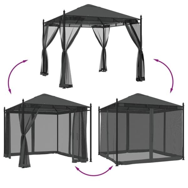 vidaXL pavillon 2,93x2,93 m mesh-vægge stål antracitgrå