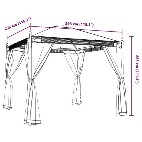 vidaXL pavillon 2,93x2,93 m mesh-vægge stål antracitgrå