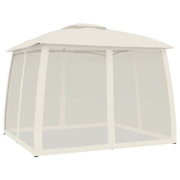 vidaXL pavillon 2,93x2,93 m dobbelt tag + meshvægge stål cremefarvet