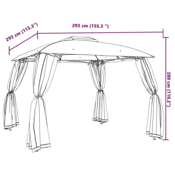 vidaXL pavillon 2,93x2,93 m dobbelt tag + meshvægge stål cremefarvet