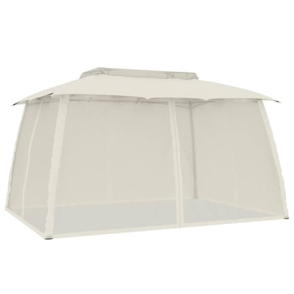 vidaXL pavillon 3,93x2,93 m dobbelt tag + meshvægge stål cremefarvet