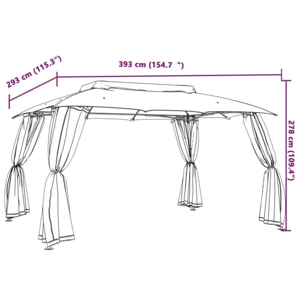 vidaXL pavillon 3,93x2,93 m dobbelt tag + meshvægge stål cremefarvet