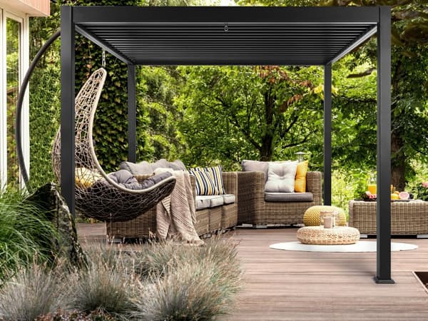 Pergola Svart Metall Aluminium Skärmram 310 x 310 cm Modern Industriell Trädgårdspaviljong