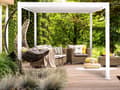 Miniatyrbild 2 av 11: Pergola Vit Metall Aluminium Skärmram 310 x 310 cm Modern Industriell Trädgårdspaviljong
