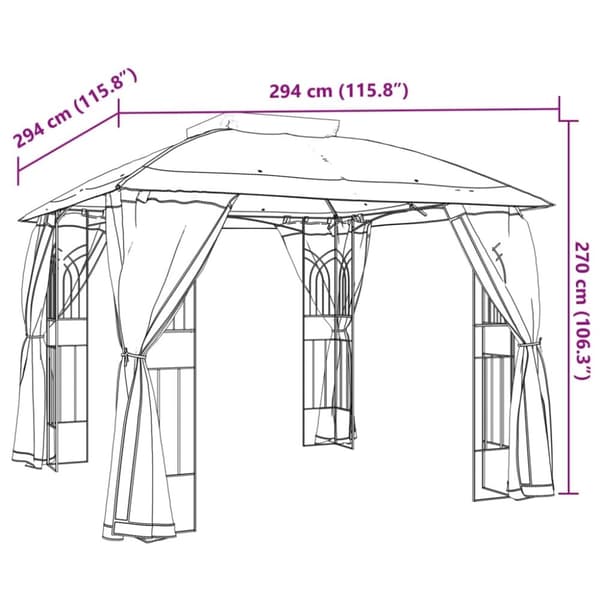 vidaXL Paviljong med dubbelt tak & nätväggar gräddvit 2,94x2,94 m stål