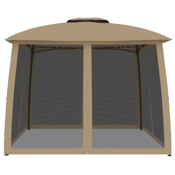 vidaXL pavillon 2,93x2,93 m dobbelt tag + meshvægge stål gråbrun