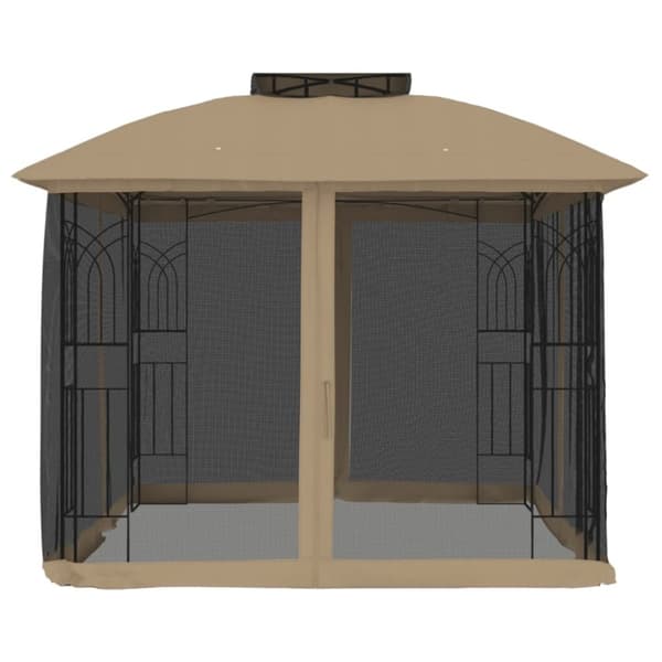 vidaXL pavillon 2,94x2,94 m dobbelt tag + meshvægge stål gråbrun