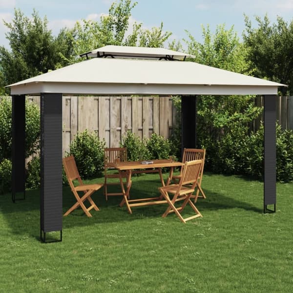 vidaXL pavillon med dobbelt tag 3,94x2,96 m stål cremefarvet