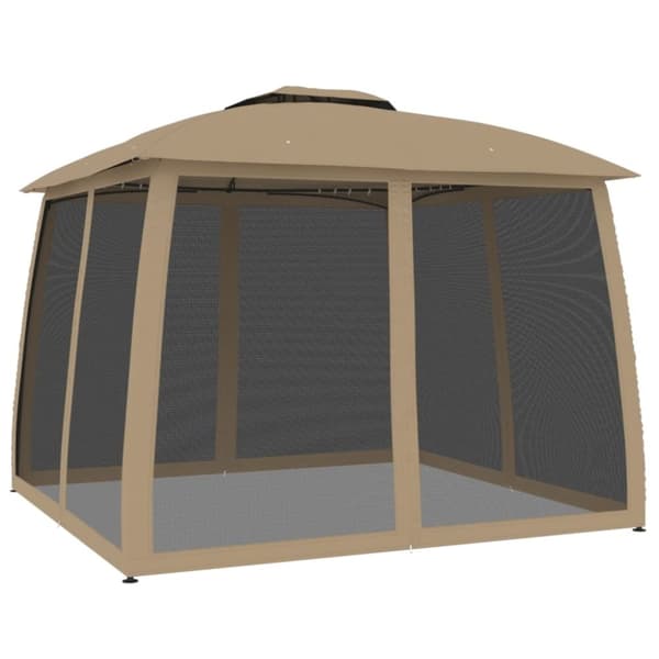 vidaXL Paviljong med dubbelt tak & nätväggar taupe 2,93x2,93 m stål