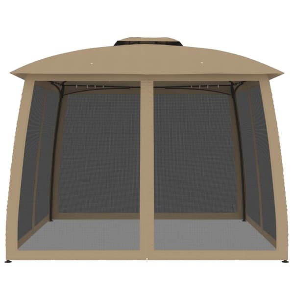 vidaXL Paviljong med dubbelt tak & nätväggar taupe 2,93x2,93 m stål