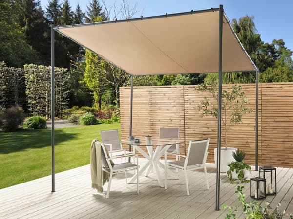 Pergola Taupe Polyester Stål 282 x 294 cm Stoffskygge Metallramme Hagepaviljong