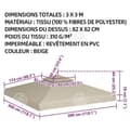 Miniatyrbild 4 av 4: INN Ersättningstak 3x3m beige tältpresenning ersättningstak för trädgårdspaviljong universal vattentät duk utbytesduk