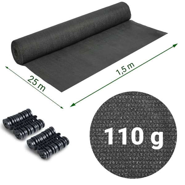 Skærmnet 1,5x25m 110g/m2 + 50 klemmer grå
