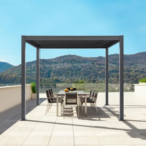 Bioklimatisk pergola GAYA - Struktur i aluminium och stål - 290x290xH240 cm - Grå