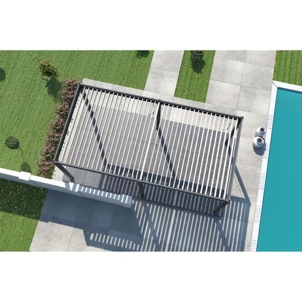 Pergola - Aluminium - OMBREA - Bioklimatisk - Antracit och vita lameller - 3x6 m