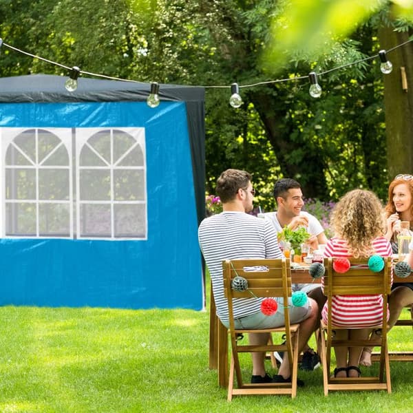 Relaxdays sidovägg för paviljong, paket med 4, 3 paneler med fönster, 1 med dragkedja, HxB 2x3m, ljusblå