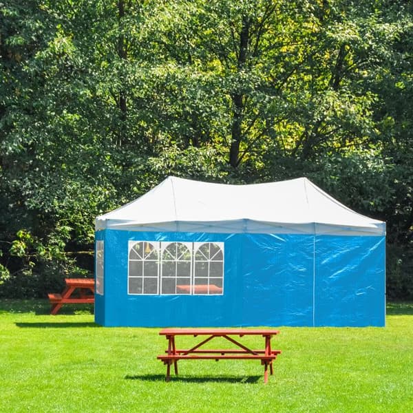 Relaxdays sidovägg för paviljong, paket med 4, 3 paneler med fönster, 1 med dragkedja, HxB 2x3m, ljusblå