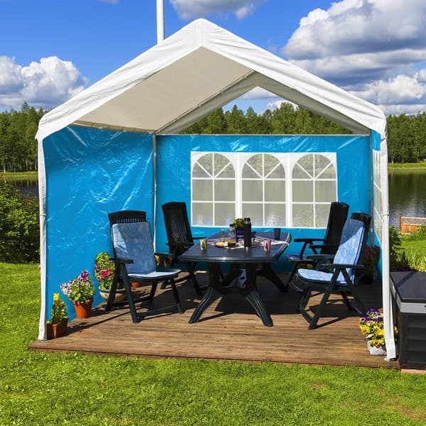 Relaxdays sidovägg för paviljong, paket med 4, 3 paneler med fönster, 1 med dragkedja, HxB 2x3m, ljusblå