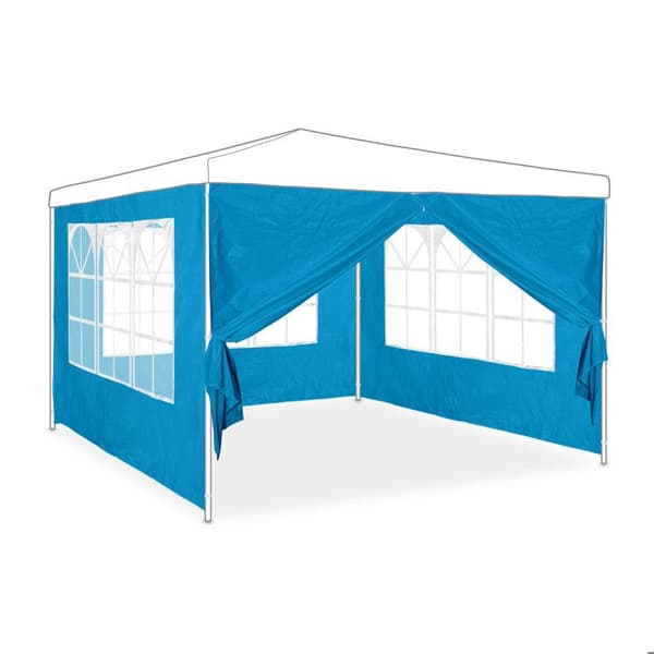 Relaxdays sidovägg för paviljong, paket med 4, 3 paneler med fönster, 1 med dragkedja, HxB 2x3m, ljusblå