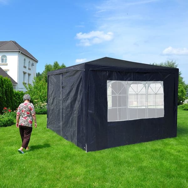 Relaxdays Sidepanel för paviljong, set om 4, 2x3 m, sidopaneler med fönster och blixtlås, blå
