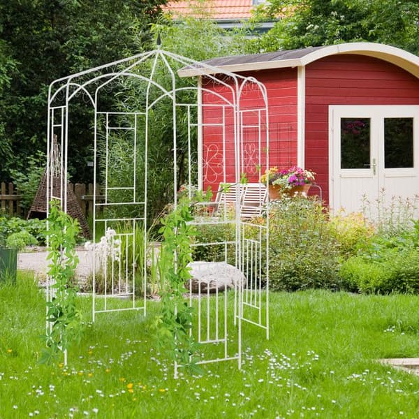Relaxdays Rosentunnel, Rosenzelt, Klatrande växtpaviljong, Stöd för trädgårdsnät 250x160x160 cm, vit