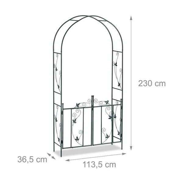 Relaxdays Rose arch-dörr, arkad, spaljéklätterväxter, metallpåle, 230 x 113,5 x 36,5 cm, mörkgrön