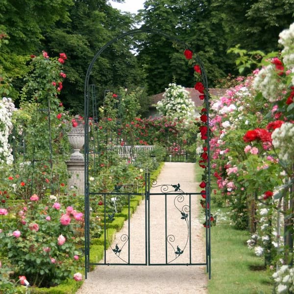 Relaxdays Rose arch-dörr, arkad, spaljéklätterväxter, metallpåle, 230 x 113,5 x 36,5 cm, mörkgrön