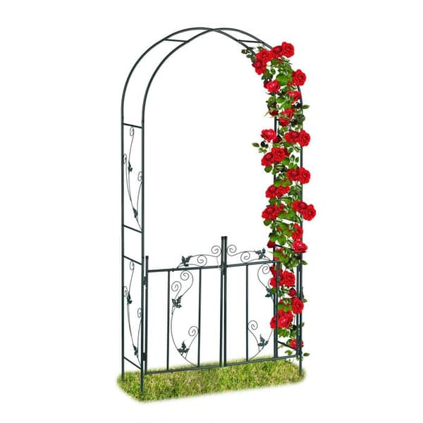 Relaxdays Rose arch-dörr, arkad, spaljéklätterväxter, metallpåle, 230 x 113,5 x 36,5 cm, mörkgrön