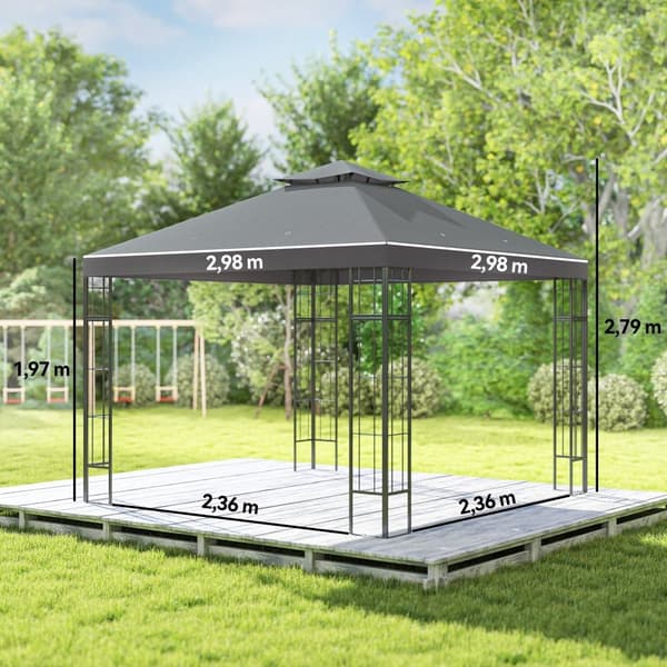 Paviljong med Dubbelt Tak, 3x3 m, Mörkgrå