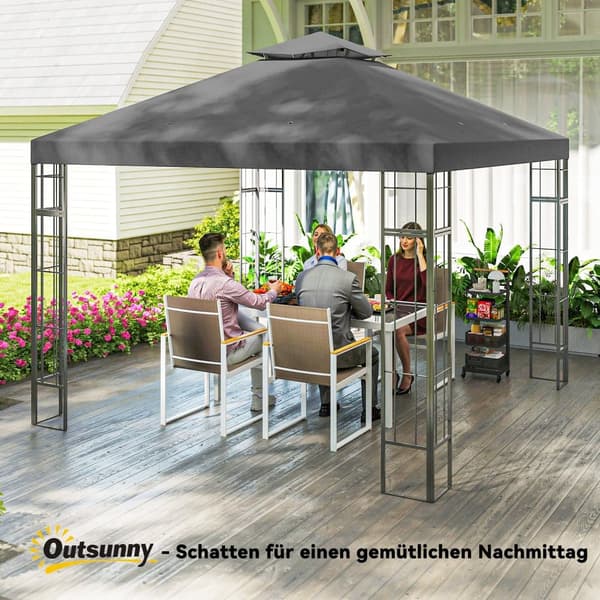 Paviljong med Dubbelt Tak, 3x3 m, Mörkgrå
