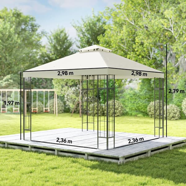Paviljong med Dubbelt Tak, 3x3 m, Krämvit