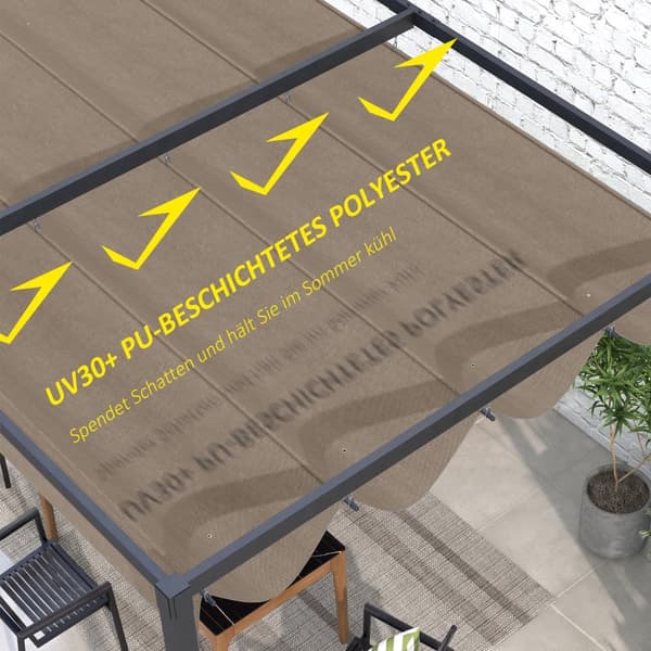 Pergola Canopy Udskiftning, 84C-175, 286x245 cm, Kaffe