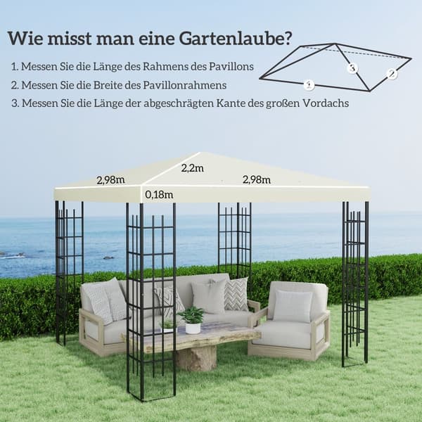 Ersättningstak för paviljong, 3x3 m, Krämvit