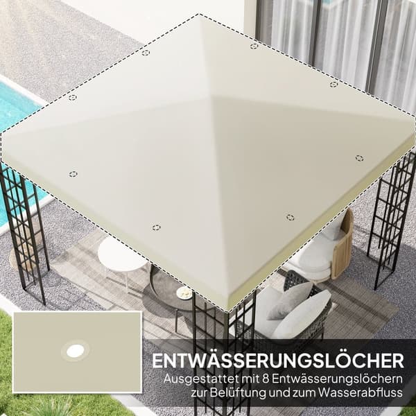 Ersättningstak för paviljong, 3x3 m, Krämvit