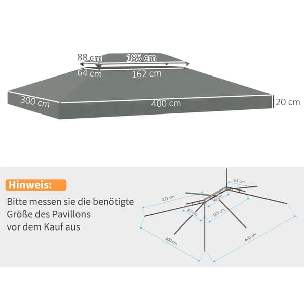 Korvaava katto paviljonkiin, 4x3 m, tummanharmaa
