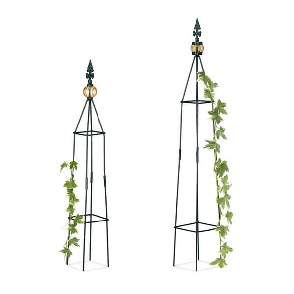 Relaxdays Trädgårdsstake pyramidpelare rosenbuskebåge klätterväxtset 2 metallbågar H: 99,5 och 81 cm, mörkgrön