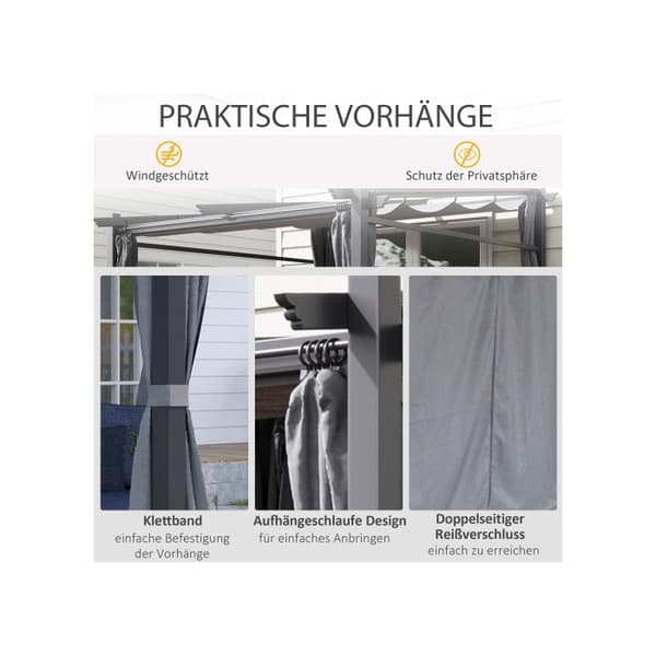 Outsunny Pergola 2,97 x 2,95 m, vattentålig pavilion med soltak, sidodelar, terrassöverdrag, polyester, mörkgrå