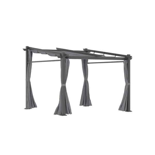 Outsunny Pergola 2,97 x 2,95 m, vattentålig pavilion med soltak, sidodelar, terrassöverdrag, polyester, mörkgrå
