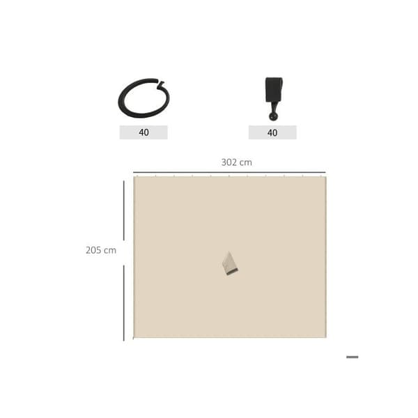 Outsunny Gazebo sidopaneler 3x3m, 302 L x 205 H cm, med krokar, C-ring, utan gazeboramme, beige
