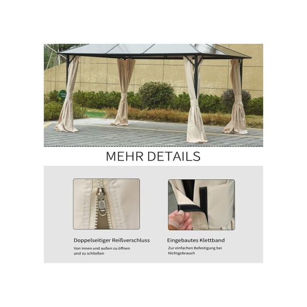 Outsunny Gazebo sidopaneler 3x3m, 302 L x 205 H cm, med krokar, C-ring, utan gazeboramme, beige