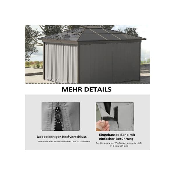 4 sidopaneler för gazebos 3x3 m Ljusgrå polyester, perfekt för trädgårds-gazebos och festtält 302 x 205 cm
