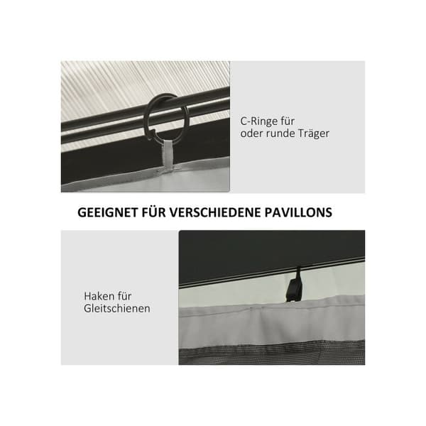 4 sidopaneler för gazebos 3x3 m Ljusgrå polyester, perfekt för trädgårds-gazebos och festtält 302 x 205 cm
