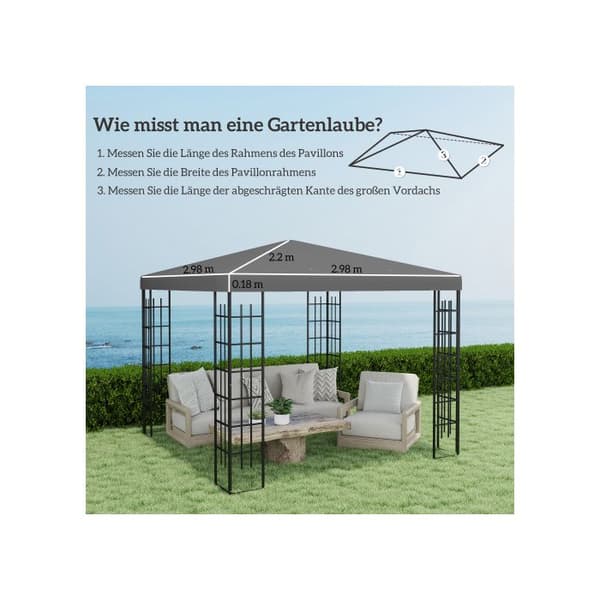 Ersättningstak till gazebos 3 x 3 m, vattentätt gazebo-tak, reservdelar i Oxford-tyg, 370 g/m2, mörkgrå
