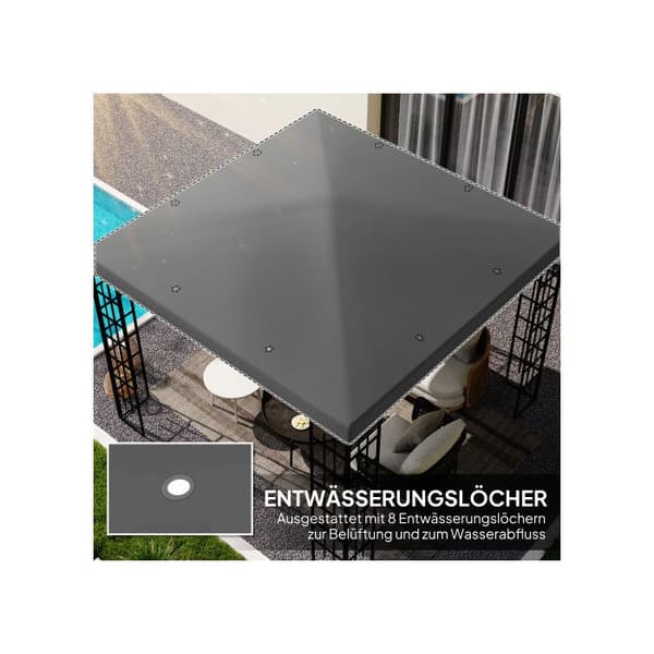Ersättningstak till gazebos 3 x 3 m, vattentätt gazebo-tak, reservdelar i Oxford-tyg, 370 g/m2, mörkgrå